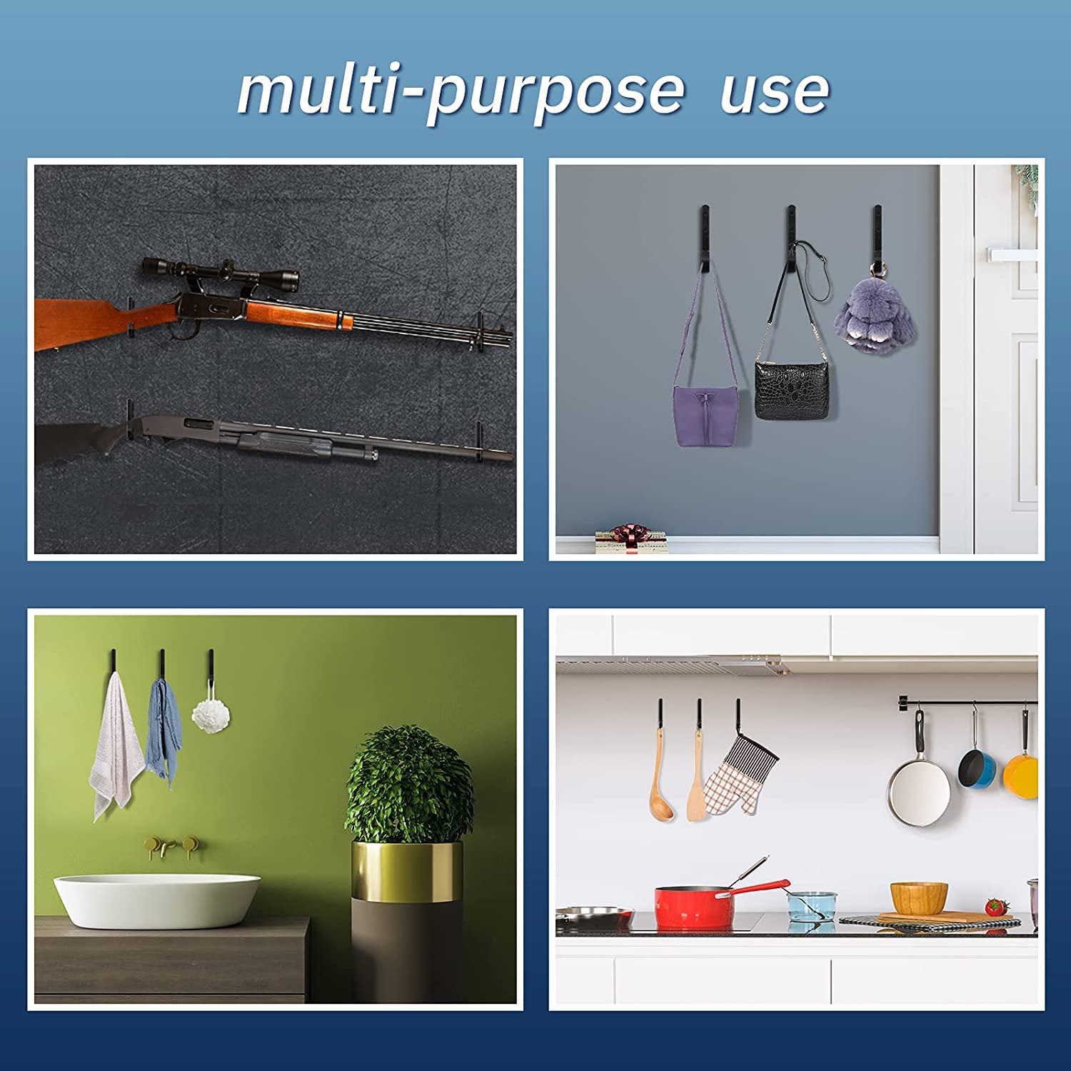 Ganchos de pared horizontales para perchas multiusos de acero para escopeta y rifle 