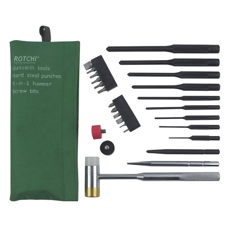 Kit de punzones de armero con bolsa de tela con martillo y puntas de tornillo