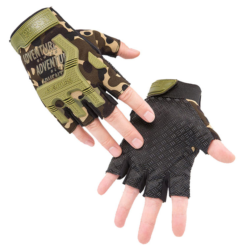 Guantes de deporte de caza de camuflaje para exteriores, antideslizantes, absorbentes de golpes, para ciclismo, medio dedo