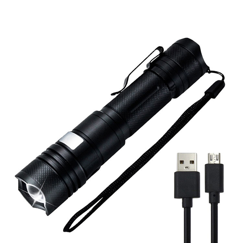 Linterna con zoom LED impermeable recargable por USB